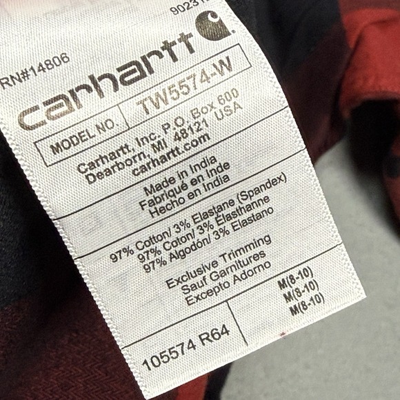 Carhartt Rugged Flex Buffalo Plaid Flannel Shirt Womens M Loose Fit Red Black - Picture 4 of 8